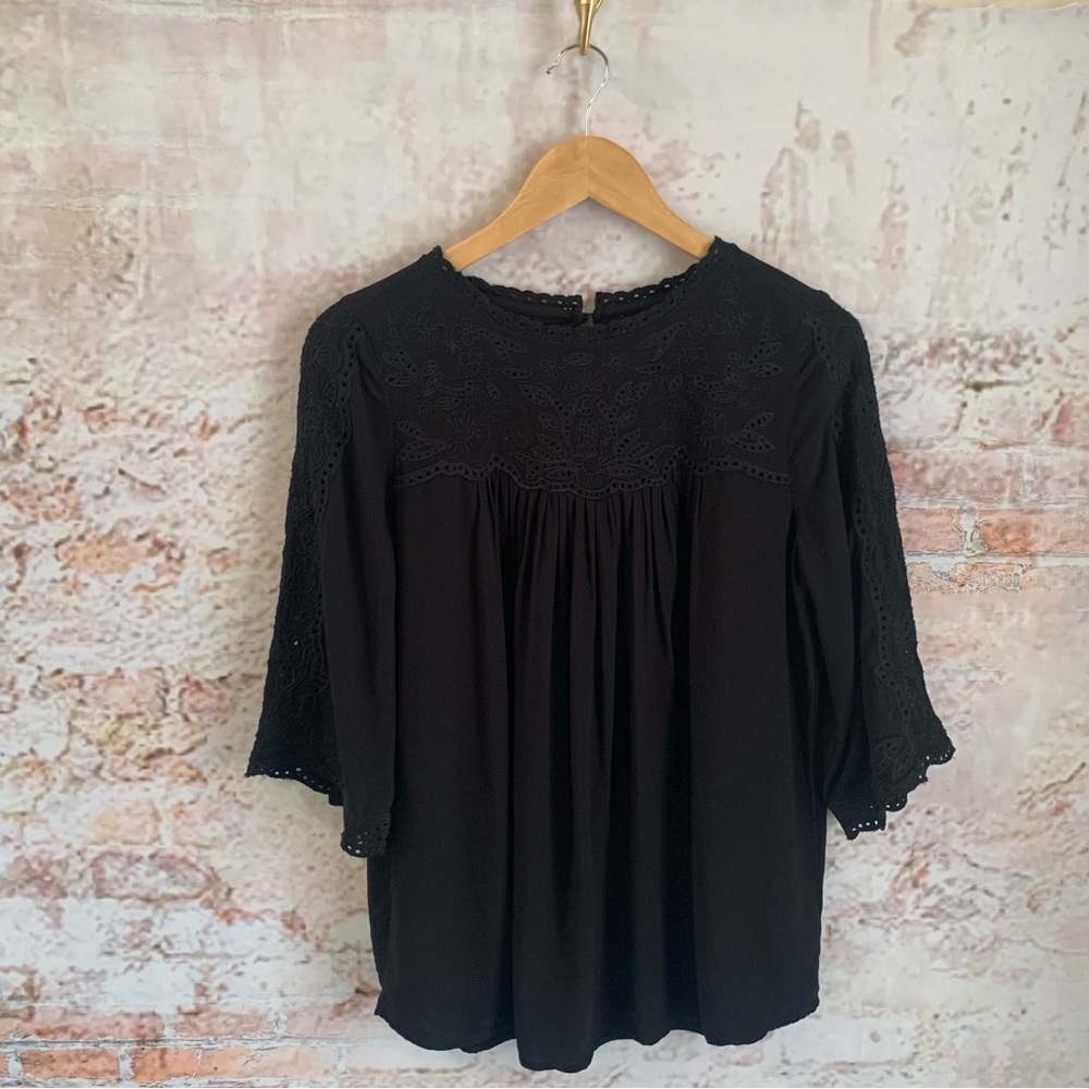 Chico’s Black Eyelet Yoke Top